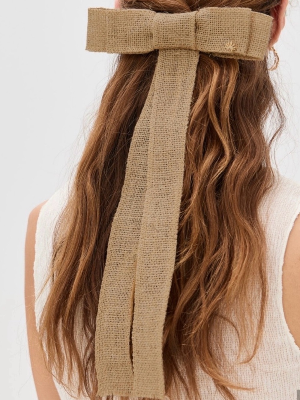 Lele Sadoughi Neutral raffia Ribbon Hair Bow Clip - Women Accessories, NWT